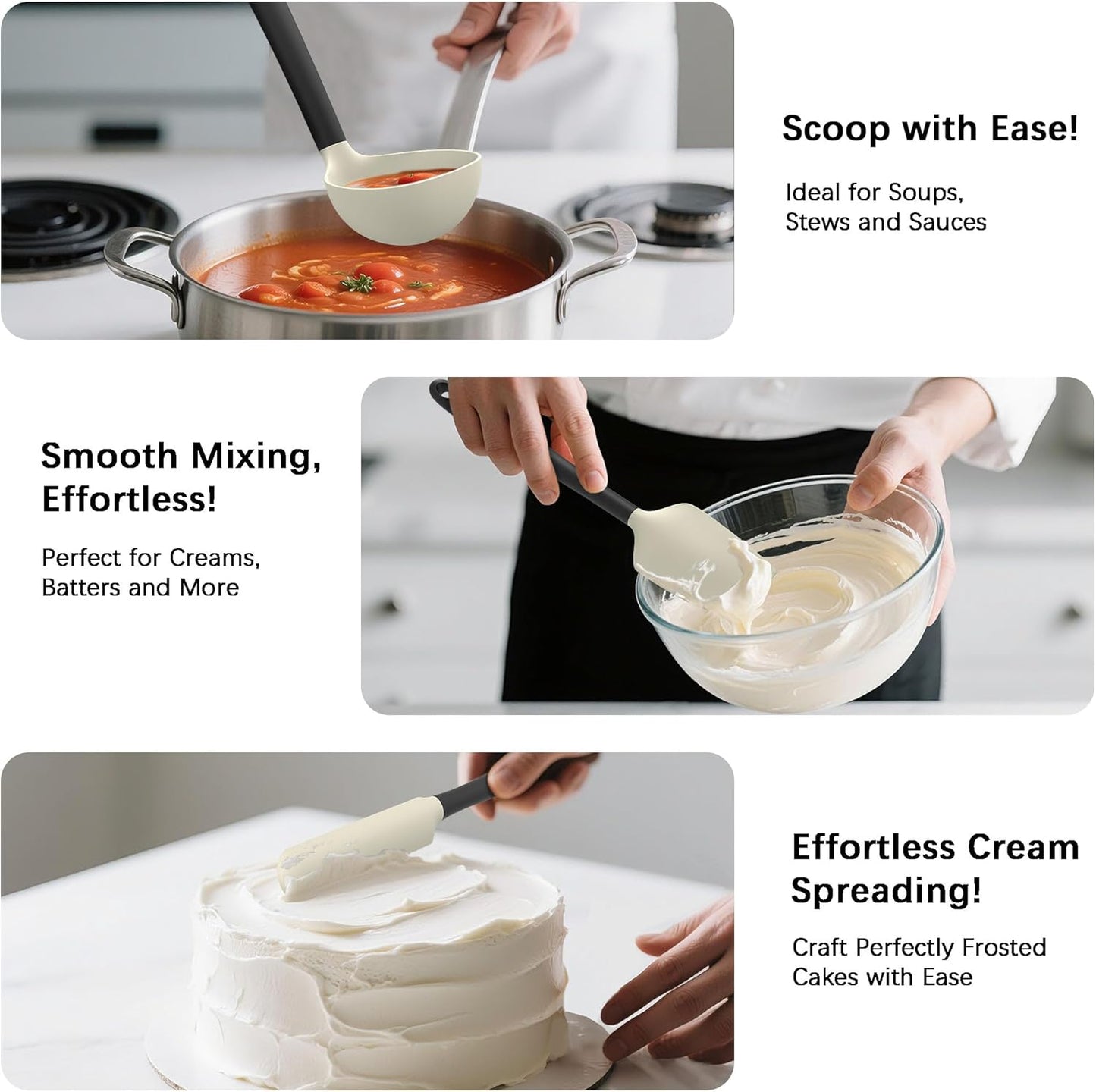 Coukre Silicone Kitchen Cooking Utensils Set with Holder – Heat-Resistant, Food-Grade Kitchen Tools, Spatula, Spoon & Gadgets for Non-Stick Pans, Dishwasher Safe (14, PureBlack)