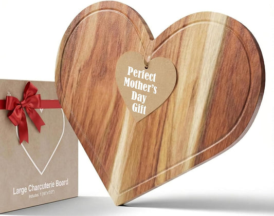 Heart Charcuterie Board 16 x 13.2 Inches - Acacia Wood Cutting Board, Heart Shaped Serving Tray - Mother’s Day Gifts for Mom, Wife, Grandma, Birthday Gifts for Mother & Grandmother