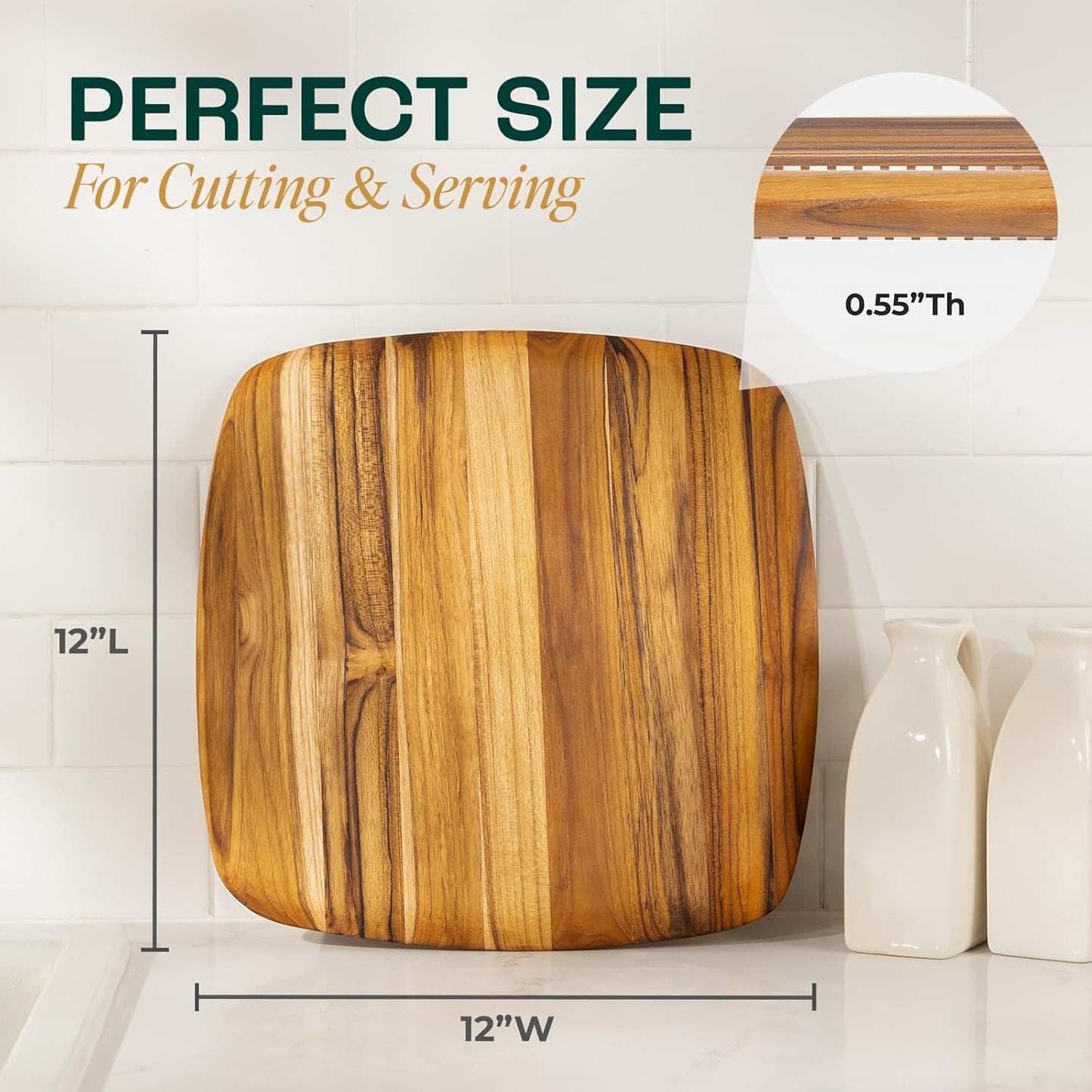 Yes4All Durable Acacia Cutting Boards for Kitchen, [17''Lx13''Wx1.5” Thick] Medium Edge Grain Cutting Board, Pre Oiled Wood Cutting Boards, Thick Chopping Board w/Juice Grooves and Easy Grip Handle