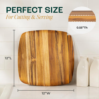 Yes4All Durable Acacia Cutting Boards for Kitchen, [17''Lx13''Wx1.5” Thick] Medium Edge Grain Cutting Board, Pre Oiled Wood Cutting Boards, Thick Chopping Board w/Juice Grooves and Easy Grip Handle