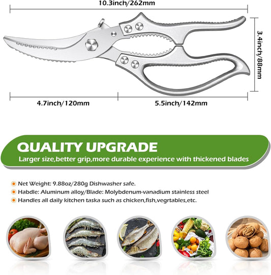 Poultry Shears – Heavy Duty Kitchen Shears & Multipurpose Kitchen Scissors for Meat, Chicken, Fish & Vegetables, High Carbon Stainless Steel, Safety Lock, Dishwasher Safe