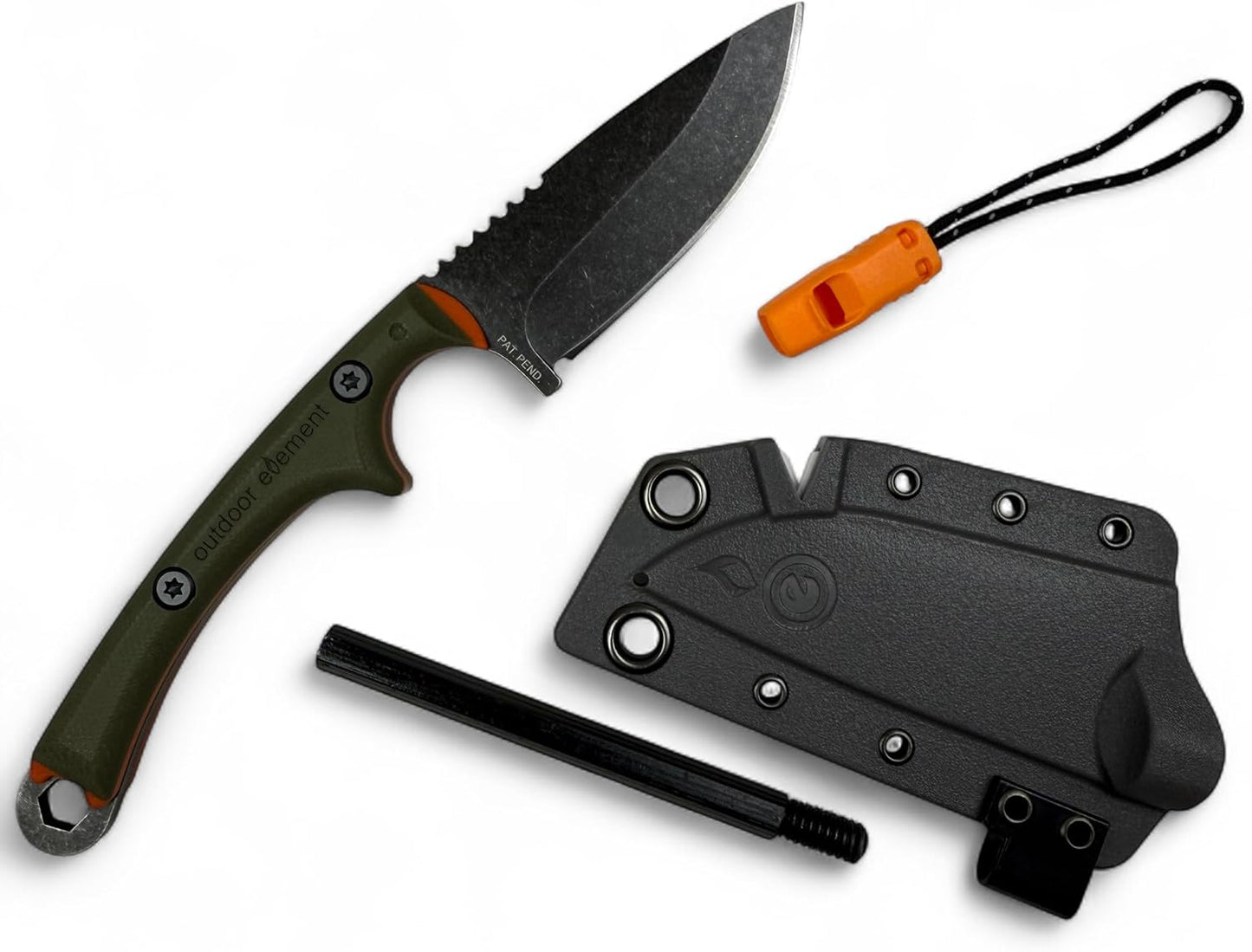 Scout Feather Glow - Fixed Blade Survival Knife with built-in Firestarter for Camping, Hunting, Outdoor Adventure and Culinary Need - VG10 Blade, Whistle, Knife Sharpener, Compact Sheath & G10 Handle