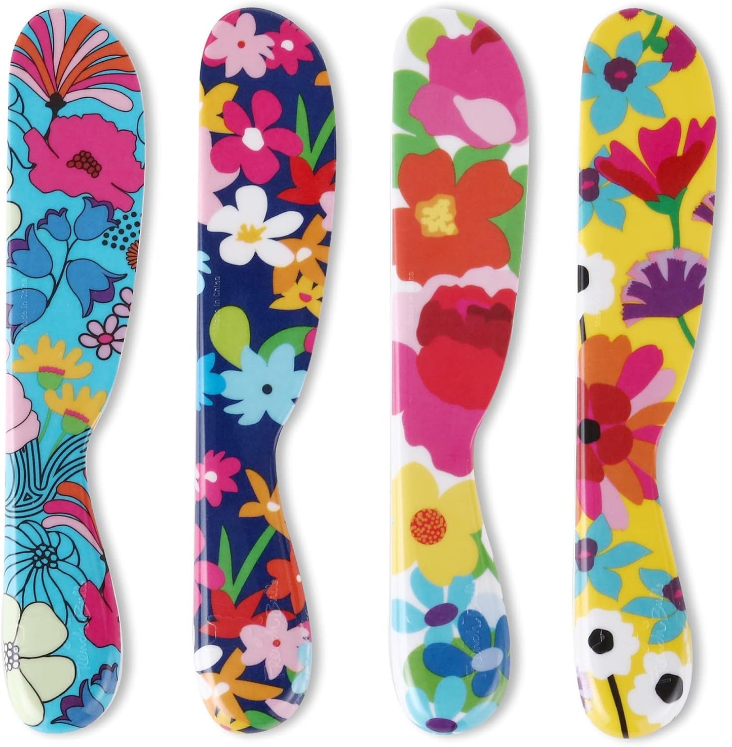 French Bull 6" Melamine Butter Spreader 4-Piece Set - Fun Vibrant Colorful Knives for Cream Cheese, Jam, Jelly, Mayo, Frosting, Sandwich-Shatterproof BPA Free Dishwasher Safe, 6-inch, Garden Florals