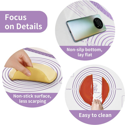 Silicone Baking Mat, Non Stick Pastry Mat Sheet for Dough Rolling, Nonslip Fondant/Pie Crust Mat, Counter Mat Oven Liner Mat for Making Cookies Macarons Bread Baking Supplies Extra Large 26 x 16 Inch