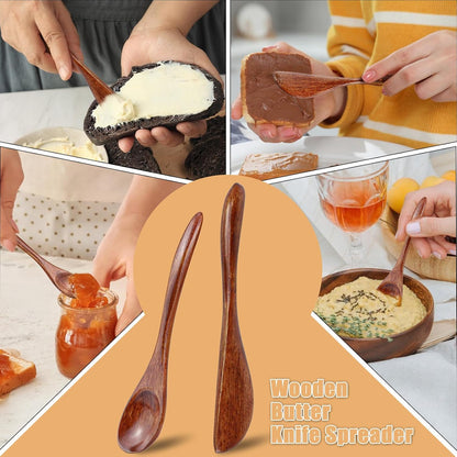 6 PCS Wooden Butter Knife Set, Solid Wood Butter Spreaders Spatulas for Sandwich Cheese Condiment, Wooden Spreader for Kitchen Restaurant Camping