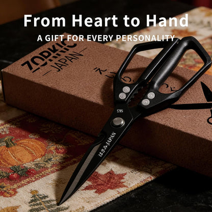 Japanese Kitchen Shears Black, Heavy Duty Poultry Shears, Kitchen Scissors for Meat Cutting, Chicken Bones, Gifts for Cooks Men Women Mom Dad