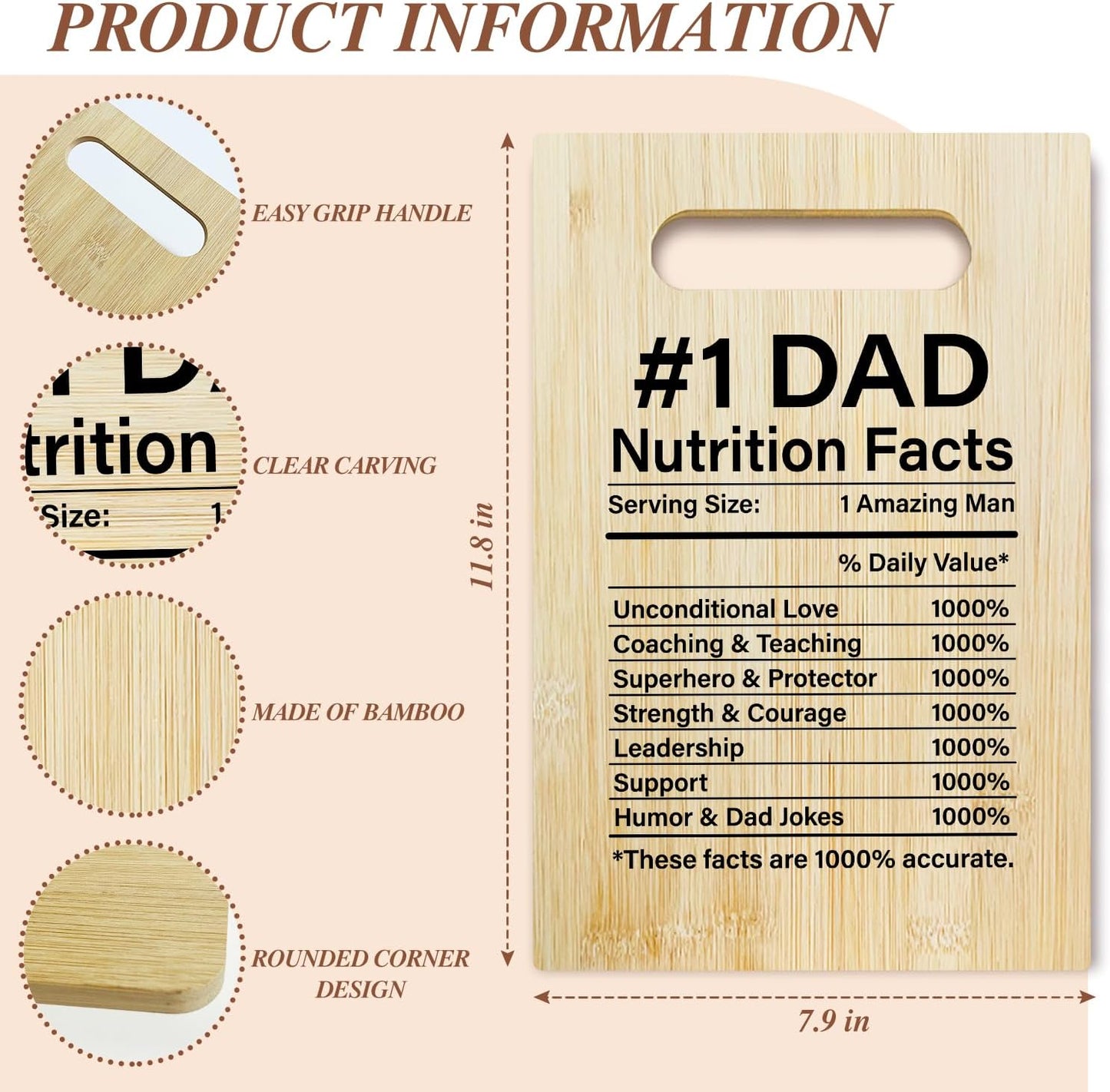 Best Dad Ever Bamboo Cutting Board, Grilling Gift For Men, Funny Charcuterie Boards for Home Kitchen Decor, Father's Day Birthday Gifts for Dad from Daughter Son -047