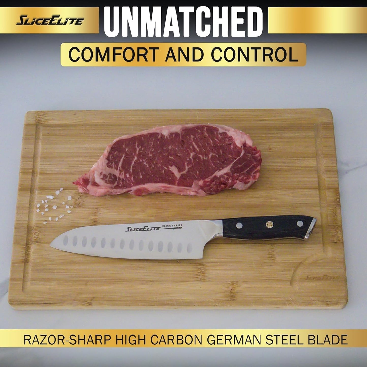 SliceElite Slice Series 8 Inch Carving Knife High Carbon German Stainless Steel Pakkawood Handle Brisket Slicer Chopper BBQ Chef Sharp Fruit Vegetable Butcher Kitchen Cutting Meat Tool Gift Precision