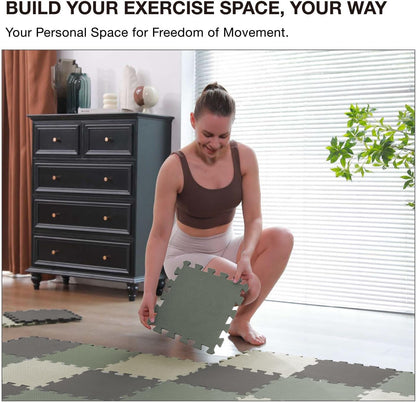 AIRHOP 18 Tiles Gym Floor Mat, EVA Foam Puzzle Gym Mat, High-Density Interlocking Foam Floor Tiles for Home Gym, Play Workout Garage Kitchen Flooring