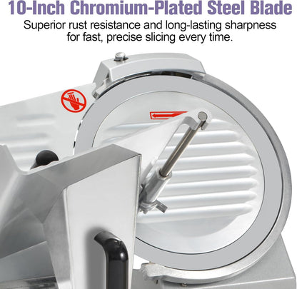 OKF Meat Slicer, 10 Inch Commercial Meat Slicer, 240W Meat Slicer Machine, Heavy-Duty Slicer Machine, Premium Chromium-plated Steel Blade, Deli Slicer for Meat, Cheese, Semi-Frozen Foods