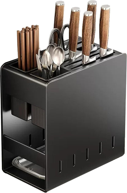 BUniq Stainless Steel Knife Block Without Knives,Universal Kitchen Knife Holder With Utensil Holder,Knives Storage Stand With Detachable Slots For Scissors And Chopsticks(Ordinary style,black)