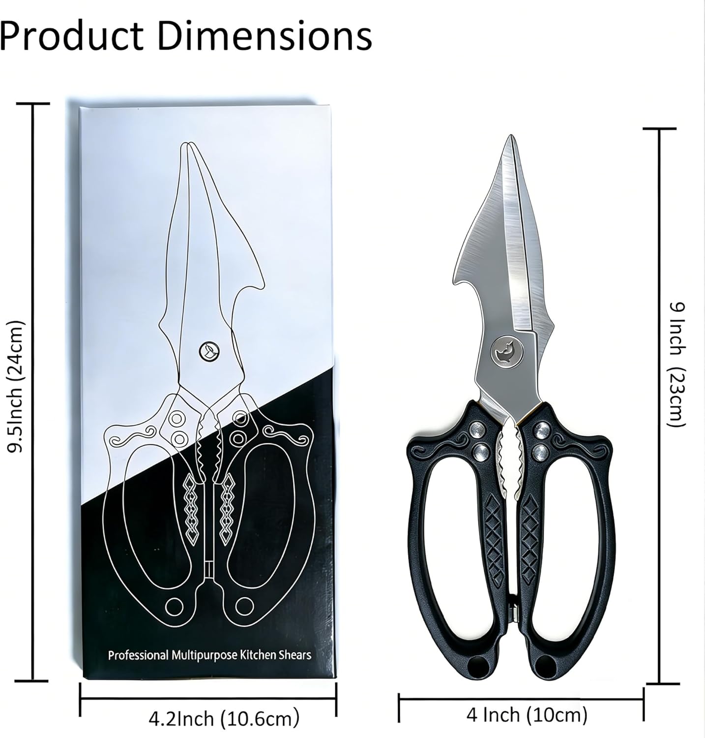 Multifunctional Heavy-Duty Kitchen Shears, Japanese Stainless Steel Kitchen Scissors, Ultra Sharp Poultry Shears for Chicken, Meat, Vegetables, Nut Cracker Opener (Silver)