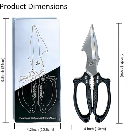 Multifunctional Heavy-Duty Kitchen Shears, Japanese Stainless Steel Kitchen Scissors, Ultra Sharp Poultry Shears for Chicken, Meat, Vegetables, Nut Cracker Opener (Silver)
