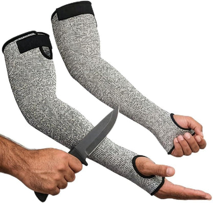 Cut Resistant Arm Sleeves with Thumb Hole – Protective Work & Gardening Sleeves for Welding, Kitchen, Pet Grooming, Thin Skin, Bruising – 1 Pair Grey
