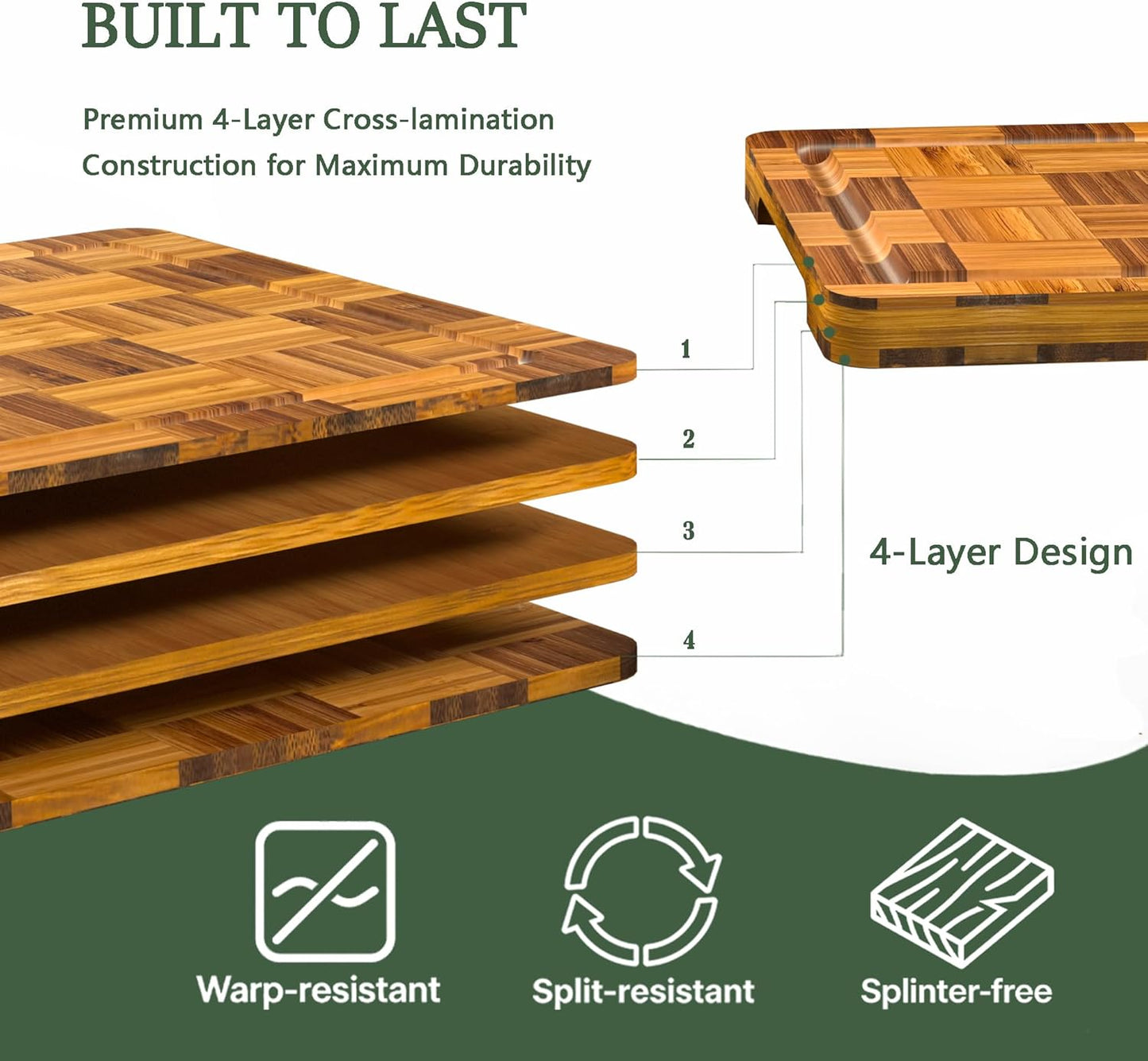 Cutting Boards for Kitchen, Bamboo Cutting Board Set of 3 with Storage Stand, Deep Carbonized Chopping Boards with Deep Juice Grooves and Side Handles for Meat, Vegetables, Fruit and Meal Prep