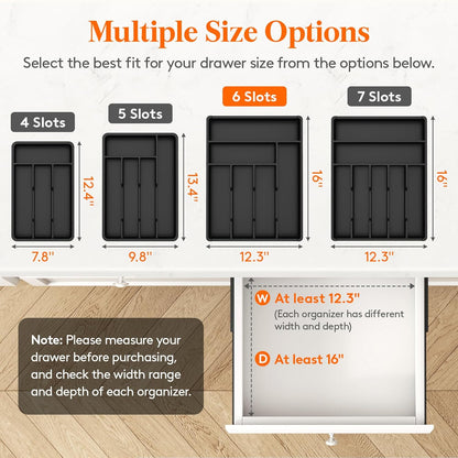 Lifewit Silverware Drawer Organizer Tray, Plastic Cutlery Storage for Kitchen, Flatware and Utensil Holder Divider for Spoons Forks Knives Tableware, 9.1 x 12.6", 5 Slots, Black