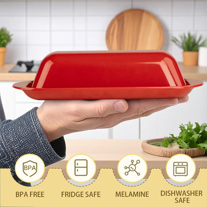 BPA-Free Melamine Butter Dish with Lid & Stainless Steel Knife - Farmhouse Butter Keeper for Countertop & Refrigerator, Dishwasher Safe, Holds 1 Stick with East & West Coast Butter-Cream