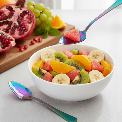 5 Pcs Grapefruit Spoons and Knife Set Gold Stainless Steel Serrated Utensils for Citrus Kiwi Melon Lemon Puree Dishwasher Safe