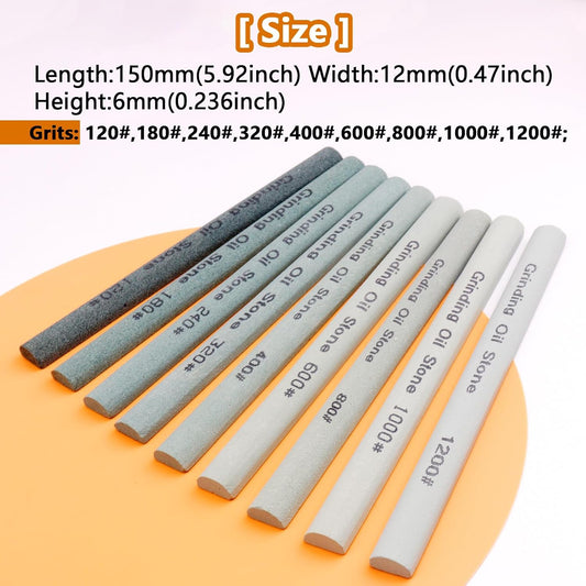 9pcs Round Green Carbon Sharpening Stone 120#-1200# Honing Sticks Set, Green Silicon Carbide Whetstone Kit for Moldel, Metal & Cutting Tools (Round 150mm*12mm)