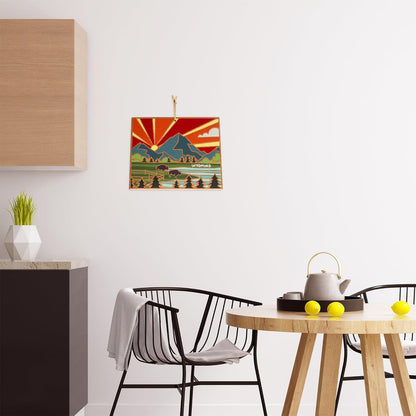 Totally Bamboo North Carolina State Shaped Cutting Board and Charcuterie Serving Platter with Artwork by Summer Stokes, Includes Hang Tie for Wall Display 18" x 8" x 5/8" - Colors A