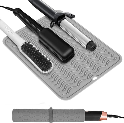 Heat Resistant Mat Oversize Curling Iron Mat Silicone Hot Hair Tools Mat for Hair Straightener,Flat Irons,Hair Styling Tools Countertop protection Portable Travel Mat 14.2" x 11"