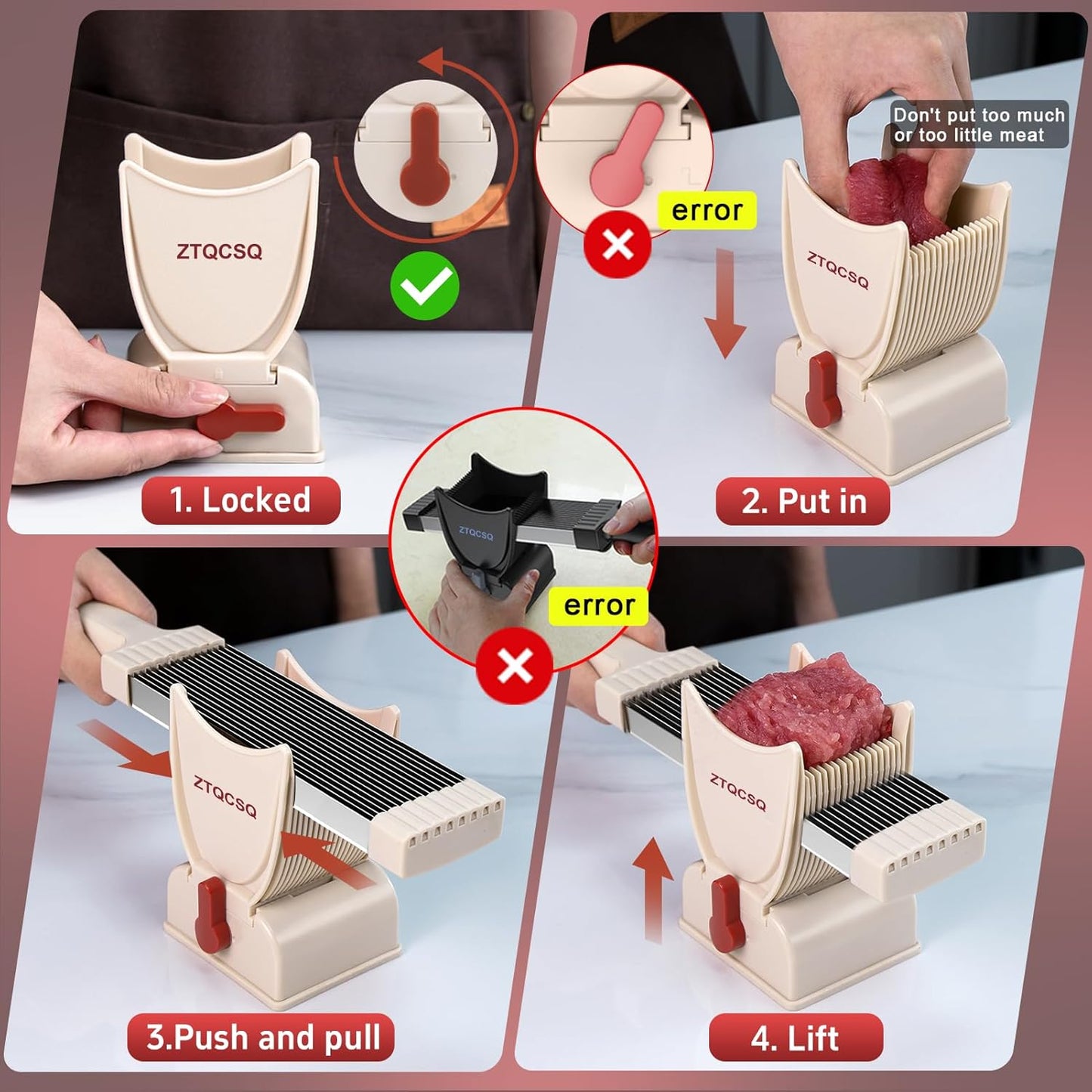 Fresh Meat Slicer Cleaver, Thickness Adjustable 2 or 4 mm, Manual Fresh Meat Cutter, Fresh Meat Slicing Shredding, Fresh Beef Pork Mutton for Home Cooking BBQ Hot Pot Meat Slicer, Meat Cleavers
