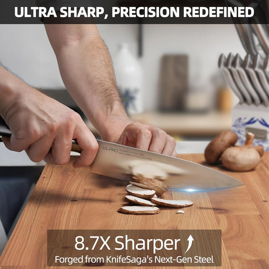 KnifeSaga Kitchen Knife Set - Phantom Iris X5 Knife Block Set - Top-tier Performance, 15 Pcs Premium High Carbon Stainless Steel Knife Set with Block and Sharpener, Professional Chef Knives Set