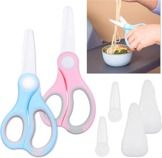 Kare & Kind Ceramic Baby Food Scissors - Pink - With Dust Cover and Storage Case - Cut Baby Food Easily - Ideal for Noodles, Meat, Chicken, Veggies and Fruits (Pink - 1 Pack)
