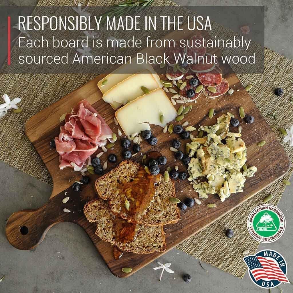 Made in USA Walnut Cutting Board by Virginia Boys Kitchens - Butcher Block made from Sustainable Hardwood (Round - 13.5)