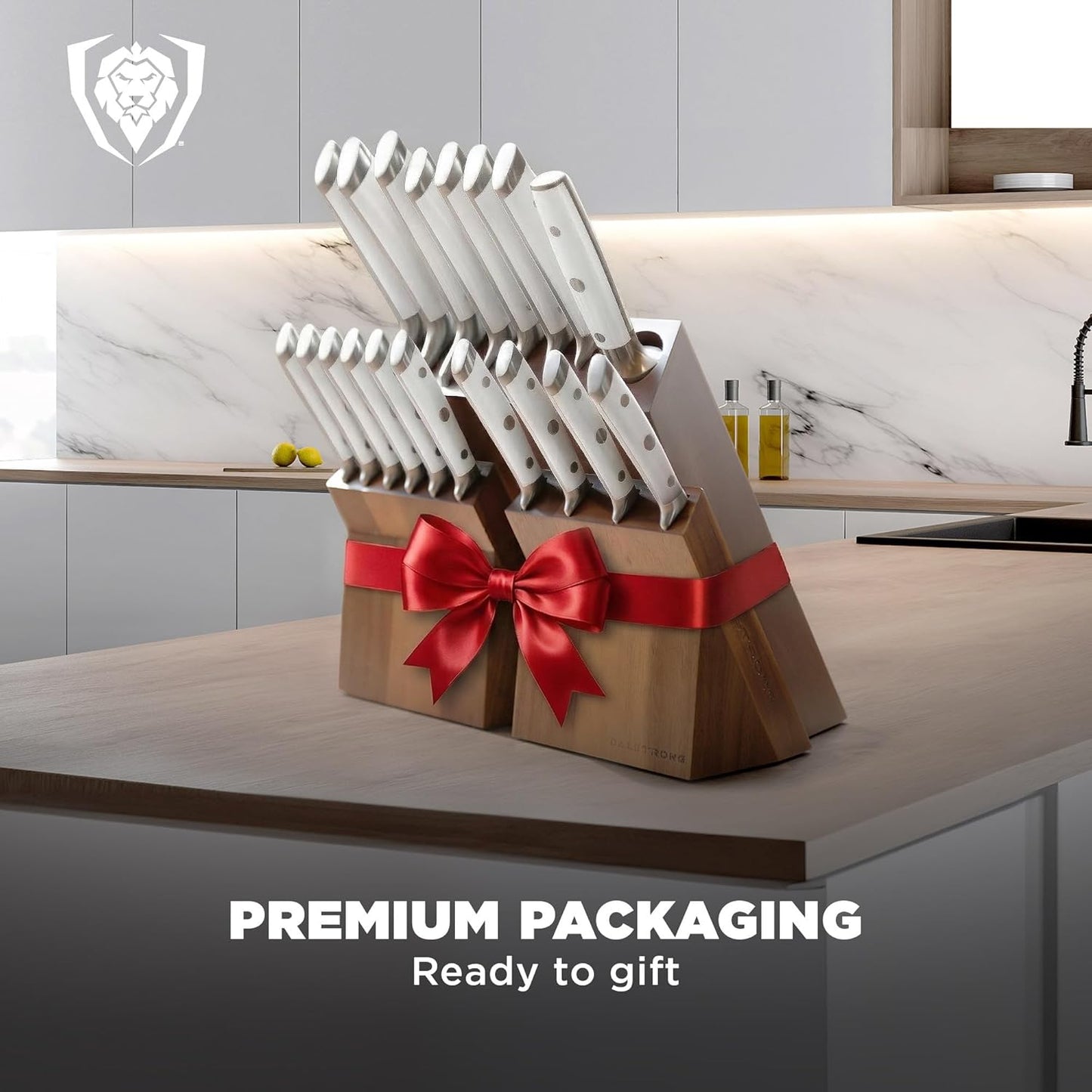 Dalstrong 18-Piece Gladiator Colossal Knife Block Set — German High-Carbon Steel, Full-Tang, Hand-Sharpened — For Home Chefs, Wedding Registries & Serious Kitchens — Acacia Wood Block, NSF Certified