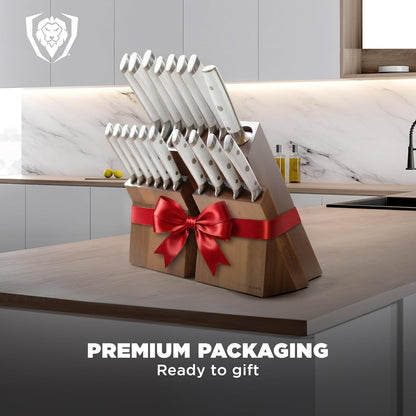 Dalstrong 18-Piece Gladiator Colossal Knife Block Set — German High-Carbon Steel, Full-Tang, Hand-Sharpened — For Home Chefs, Wedding Registries & Serious Kitchens — Acacia Wood Block, NSF Certified