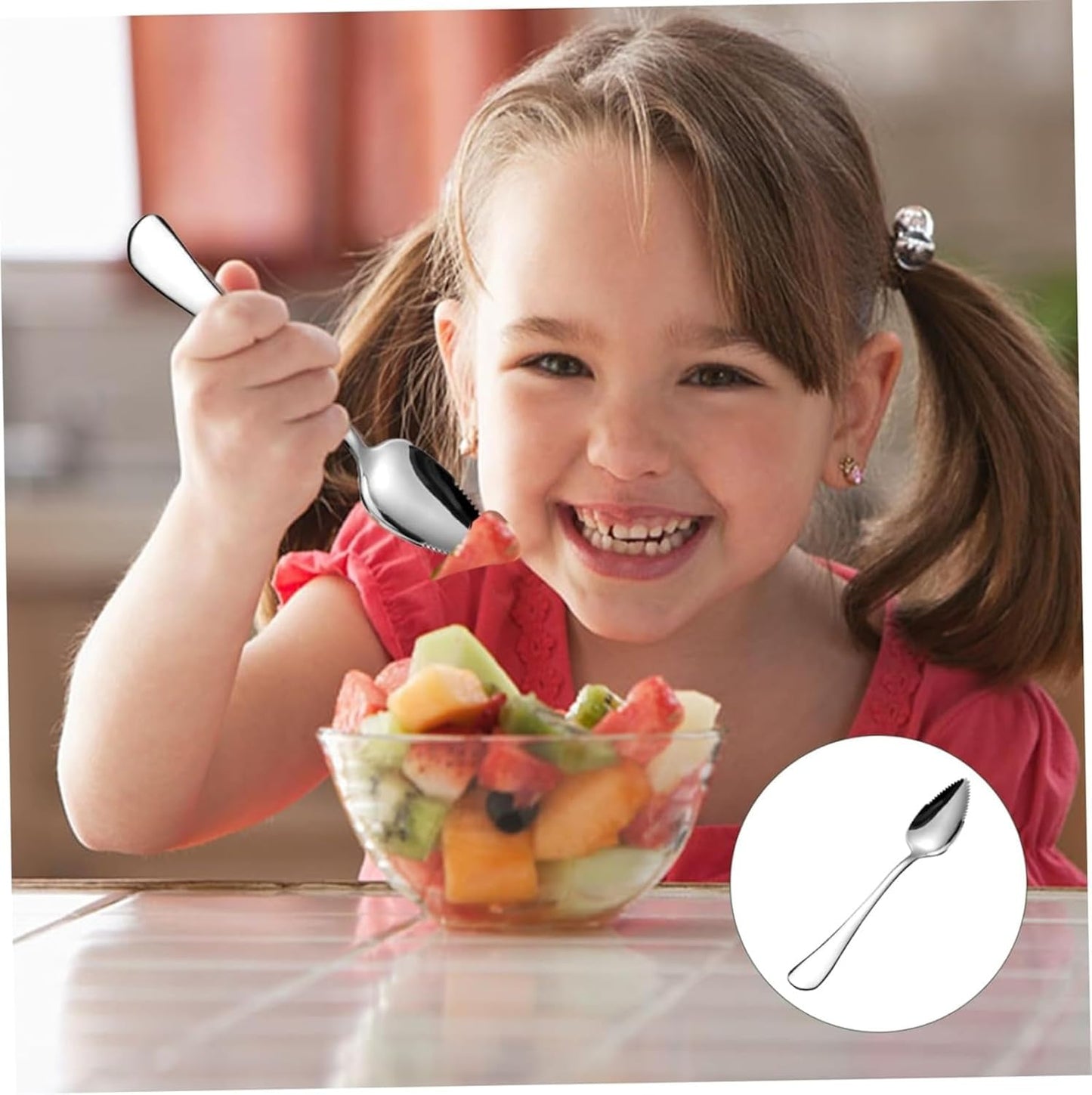 Serrated Fruit Spoon, Grapefruit Knife – Stainless Steel Dessert Spoon with Serrated Edge, Non-Stick Scoop for Papaya, Orange & Ice Cream, 6.54" x 1.18" x 0.39" (Mix 4pcs)