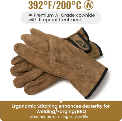 ONETIGRIS Welding Gloves,Fireproof Leather Work Gloves for Men/Women - Forge, BBQ, Camping, Wood Stove,Heat-Resistant Cowhide, Comfort Lined