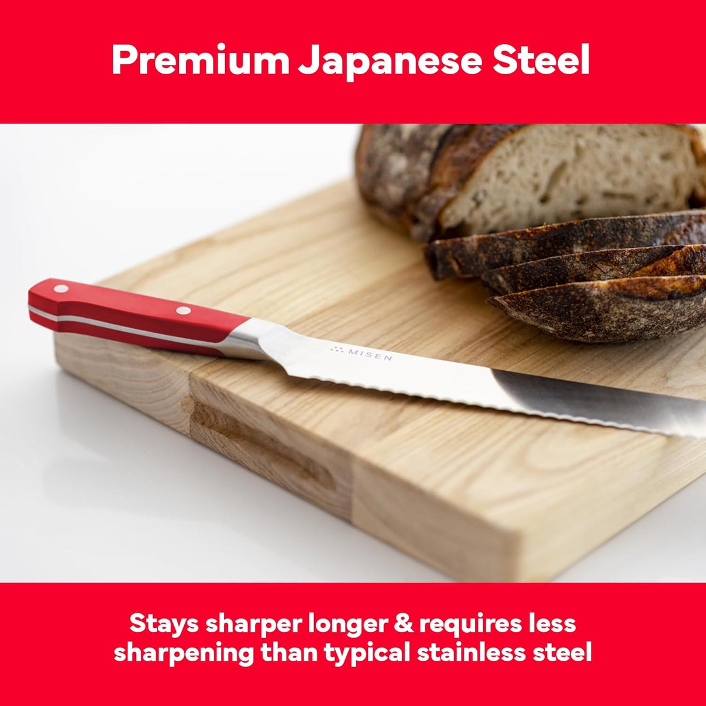 Misen Serrated Bread Knife - High-Carbon Japanese AUS8 Steel - Perfect for Soft Foods, Bread, Pastries, and Fruits - Verstatile Slicer, Razor-Sharp Edge, Durable Blade, Ergonomic Handle - 5", Blue