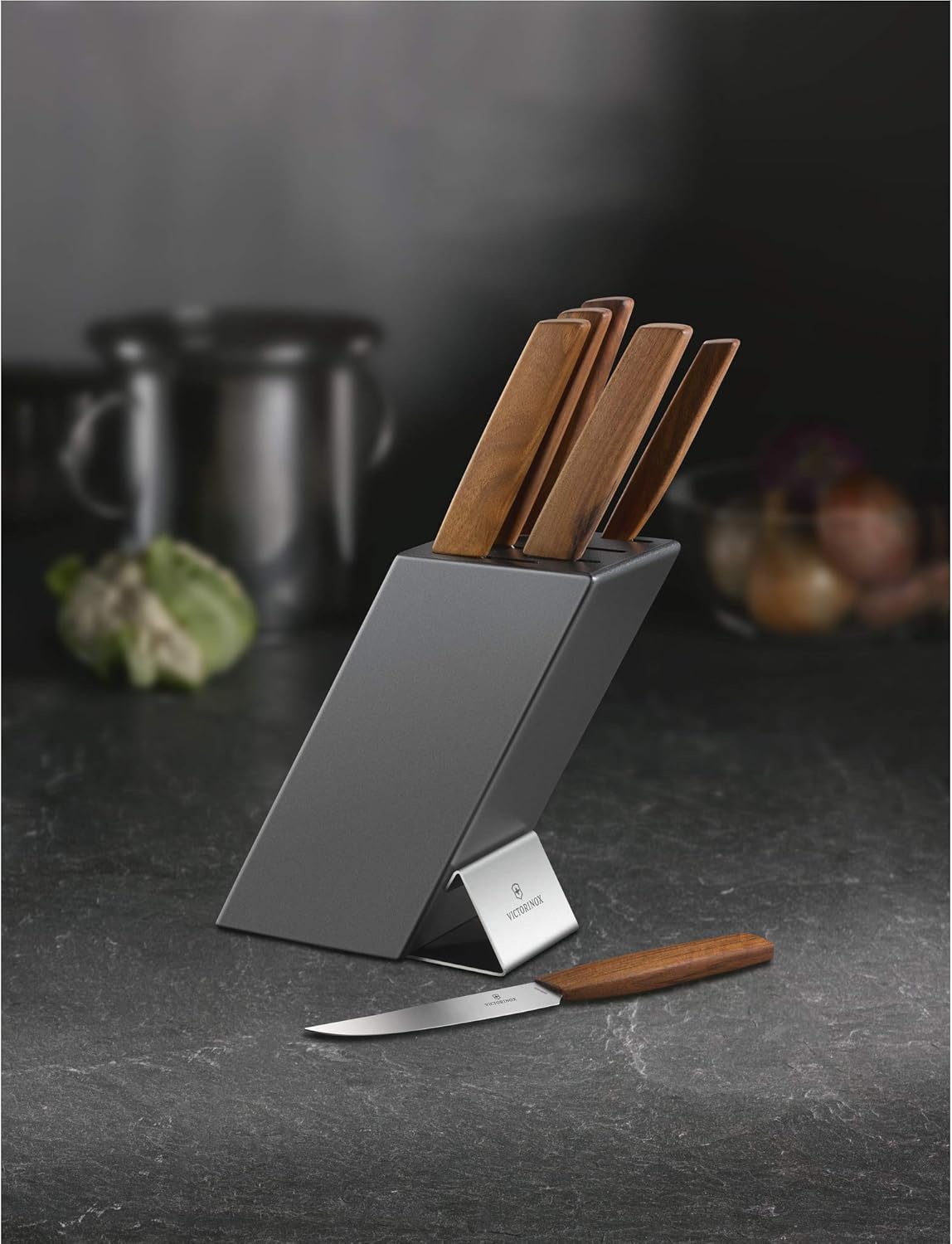 Victorinox Swiss Modern Beech Wood Knife Block Safe Storage Space Saving Empty Charcoal Finish