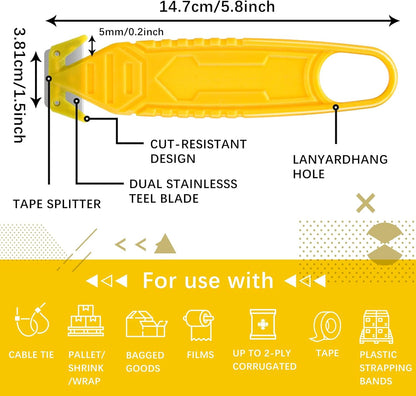 Therwen 30 Pcs Safety Box Cutter Knife of Stainless Steel Concealed Blade Package Opener with Tape Splitter for Carton Cardboard Wrap Letter Work Bag Straps Film Utility Tool (Black)