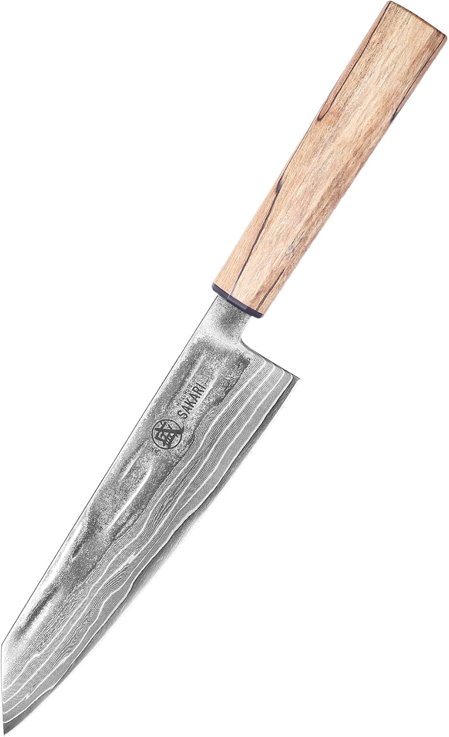 MITSUMOTO SAKARI 8 inch Kiritsuke Chef Knife, 129 Layers Damascus CPM S35VN Powder Steel, Hand Forged Japanese Kitchen Knife for Slicing, Trimming & Precise Cutting with Maple Wood Handle