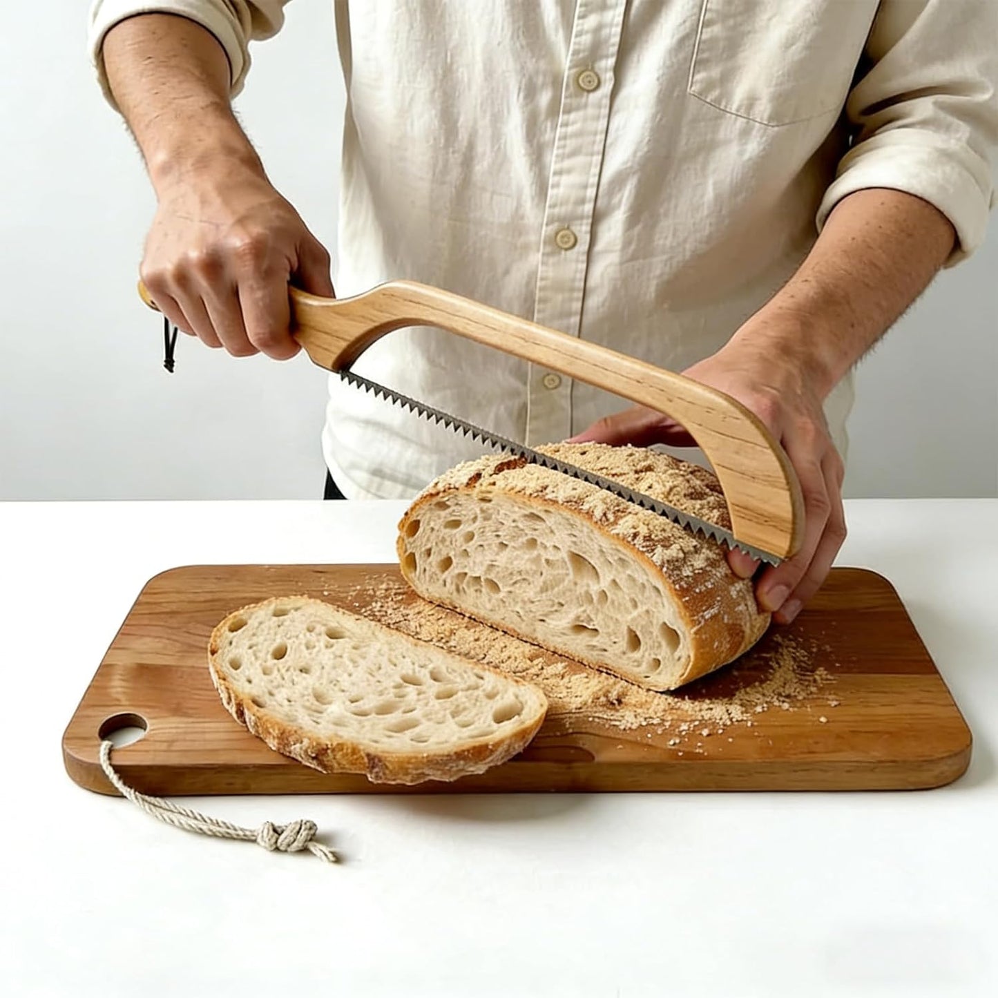 Bread Board and Knife Set Bread knife and bread board, wooden slicer, ergonomic design, ambidextrous, suitable for homemade bread, sourdough bread, bagels, baguettes etc