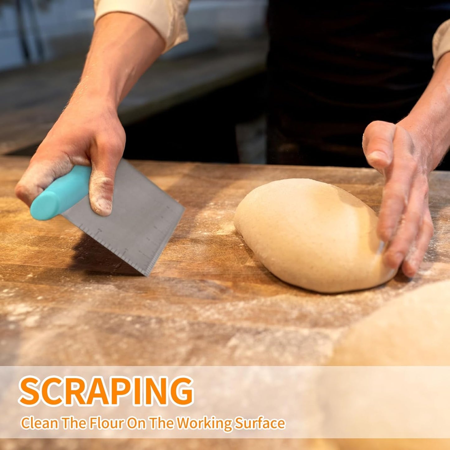 ALLTOP Bench Scraper & Chopper - Baking Essentials,Stainless Steel Blade Knife,Ideal Kitchen Tool for Home Baking and Meal Prep, Bread Making, Pasta,Pastry,Dough and Cake - Set of 2 Pack