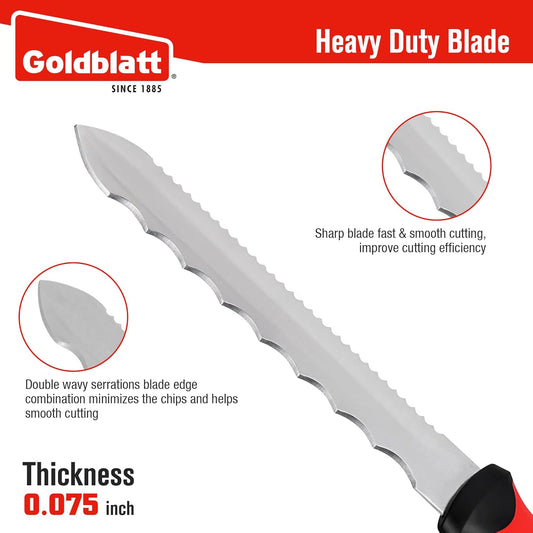 Goldblatt Insulation Knife, 8 Inch Stainless Steel Blade - Serrated Sharp Double Side Insulation Cutter Tool for Cutting Heat Material, Styrofoam - Rockwool Sod Cutter Lawn Repair Garden Knife