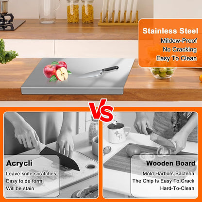 Large Stainless Steel Cutting Board with Lip, Yoposeo Heavy Duty Baking Cutting Chopping Boards for Kitchen, Meat, Fruits, Vegetables, Bread and Baking (19.7" X 15.7"/ 50 X 40cm)