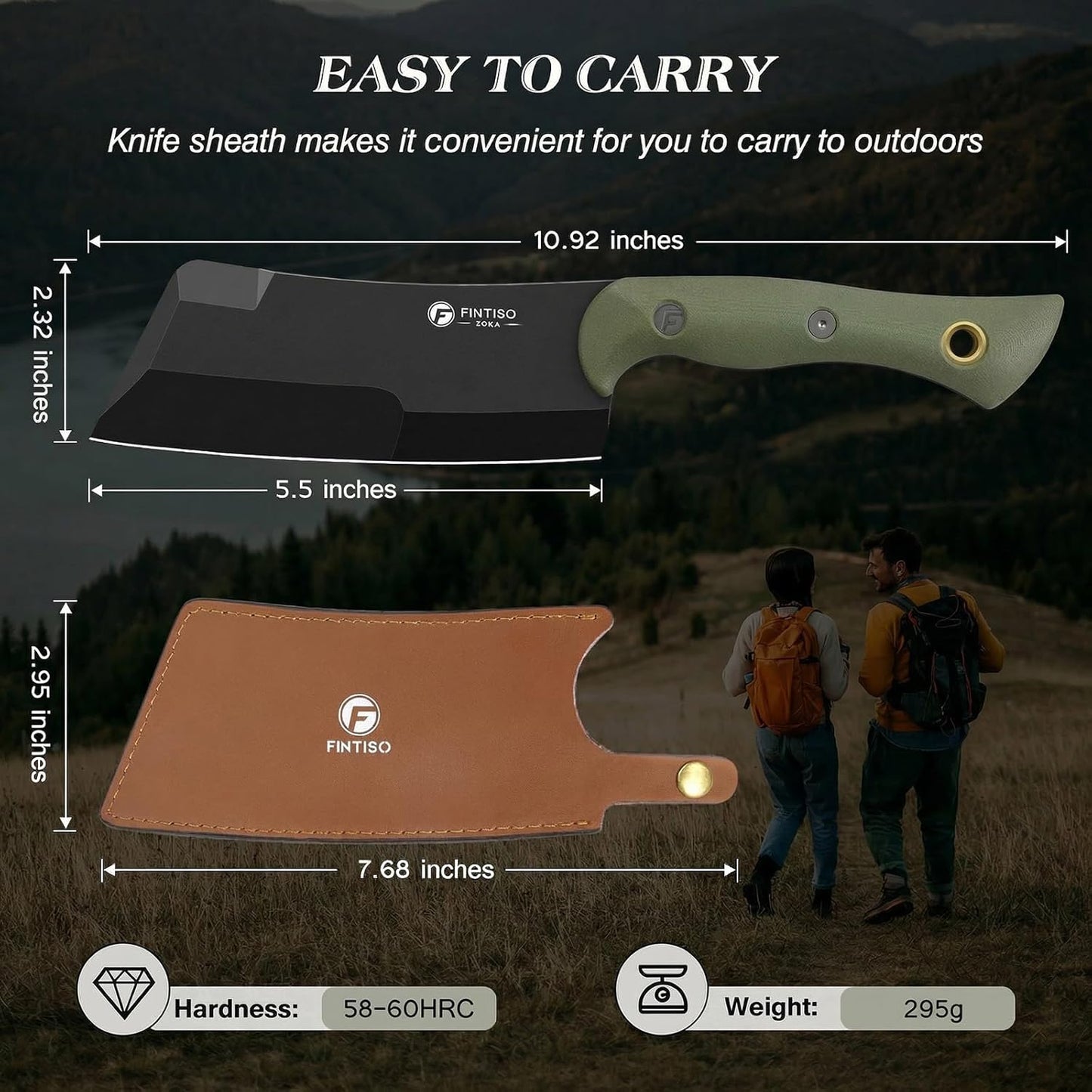 5.5 Inch Butcher Knife, 2-in-1 Chef & Meat Cleaver Knife with Sheath, Multipurpose Full Tang G10 Handle Kitchen Knives for Bone Chopping, 14C28N High Carbon Stainless Steel for Home and Outdoor