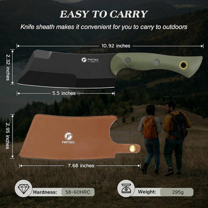 5.5 Inch Butcher Knife, 2-in-1 Chef & Meat Cleaver Knife with Sheath, Multipurpose Full Tang G10 Handle Kitchen Knives for Bone Chopping, 14C28N High Carbon Stainless Steel for Home and Outdoor