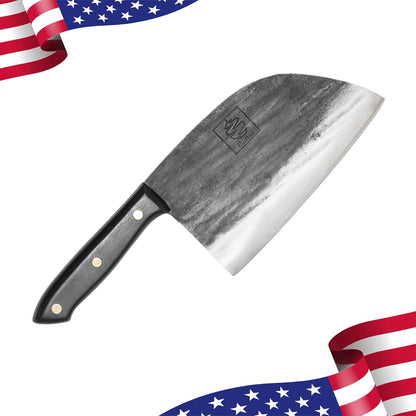COOLINA Daozi 8" Butcher Knife, Hand-Forged High-Carbon Steel Cleaver for Heavy-Duty Meat Cutting, Slicing, Chopping, Brisket & BBQ, Full-Tang Forged Blade with Ergonomic Wood Handle