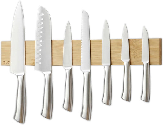 ELEVEXA Magnetic Knife Holder 16 Inch| Organic Acacia Wood Magnetic Knife Strip with Lesser Scratch Visibility|Magnetic Knife Holder w/Strong Magnetism Comes w/Adhesive Tape & Screw Mount (Simple)