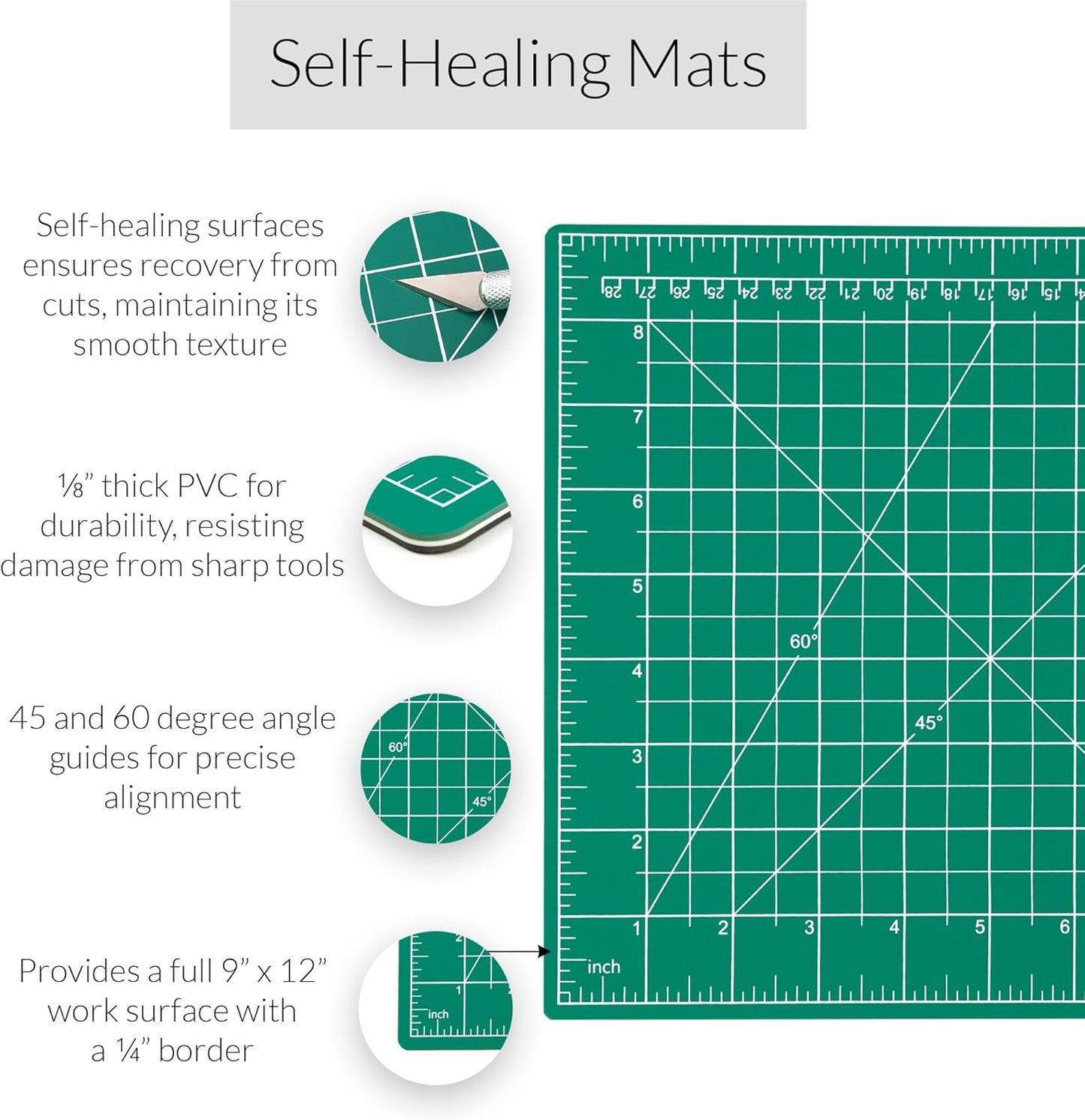 WA Portman 9x12 Inch Self Healing Cutting Mats for Crafts – Fabric Cutting Mat with Precision Craft Knife, 10#11 Hobby Knife Blades & Metal Ruler 12 Inch Cork Backed Ruler – All-in-One Craft Kit