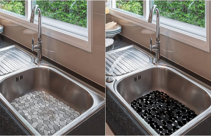 Coopay Kitchen Sink Mat Pebble Protect Mat PVC Eco-friendly Adjustable Stainless steel/ Porcelain Dish Drying Pad Protector for Bottom of Kitchen Sink, 15.8 x 11.8 inches (2 Pack, Black and Gray)