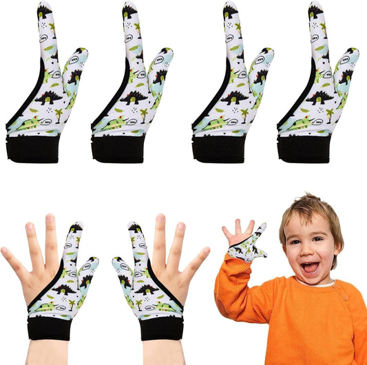 Yxmeiguo 4pcs Thumb Sucking Guard Gloves Kids Anti Thumb Sucking Glove Chewy Compression Thumb Sucking Stop Nail Biting Finger Biting Glove for Kids Thumb Guard for Ages 5-12