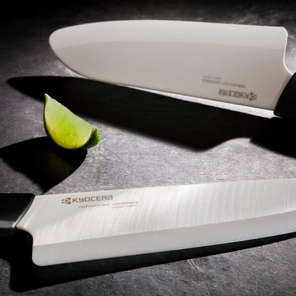 Kyocera’s Revolution 4-Piece Ceramic Knife Set: Ceramic Chef Knife For Your Cooking Needs, 7" Chef's Santoku, 5.5" Santoku, 4.5" Utility & 3" Paring Knives, Black/White