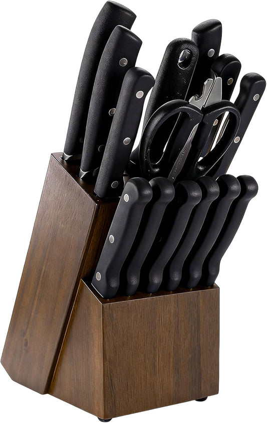 Wood Knife Block,14 Slots Universal Knife Holder for Countertop and Kitchen